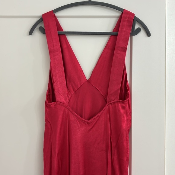 NWT Rumored Red Formal Satin Maxi Dress plunge V-neck floor length open back - Picture 6 of 10